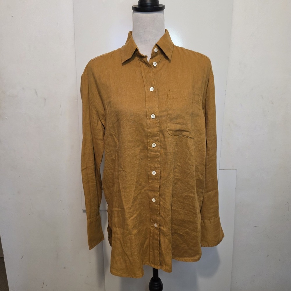 Banana Republic Women's XS 100% Linen Button Front Shirt Mustard Yellow Long...